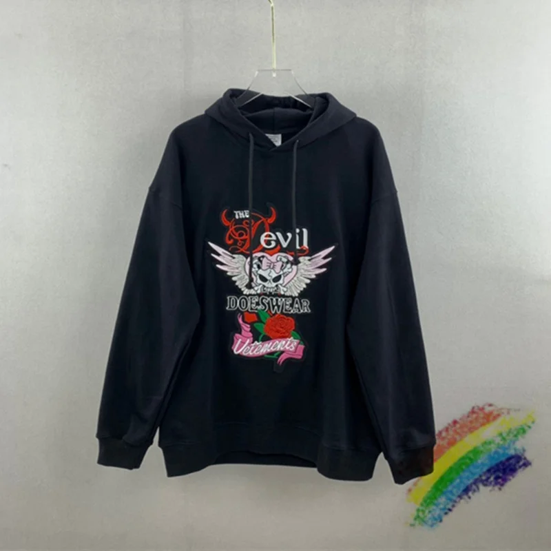 

Embroidery Devil Vetements Hoodie Men Women 1:1 Best Quality Vetements Hoodie Black VTM Pullovers Hooded Sweatshirts