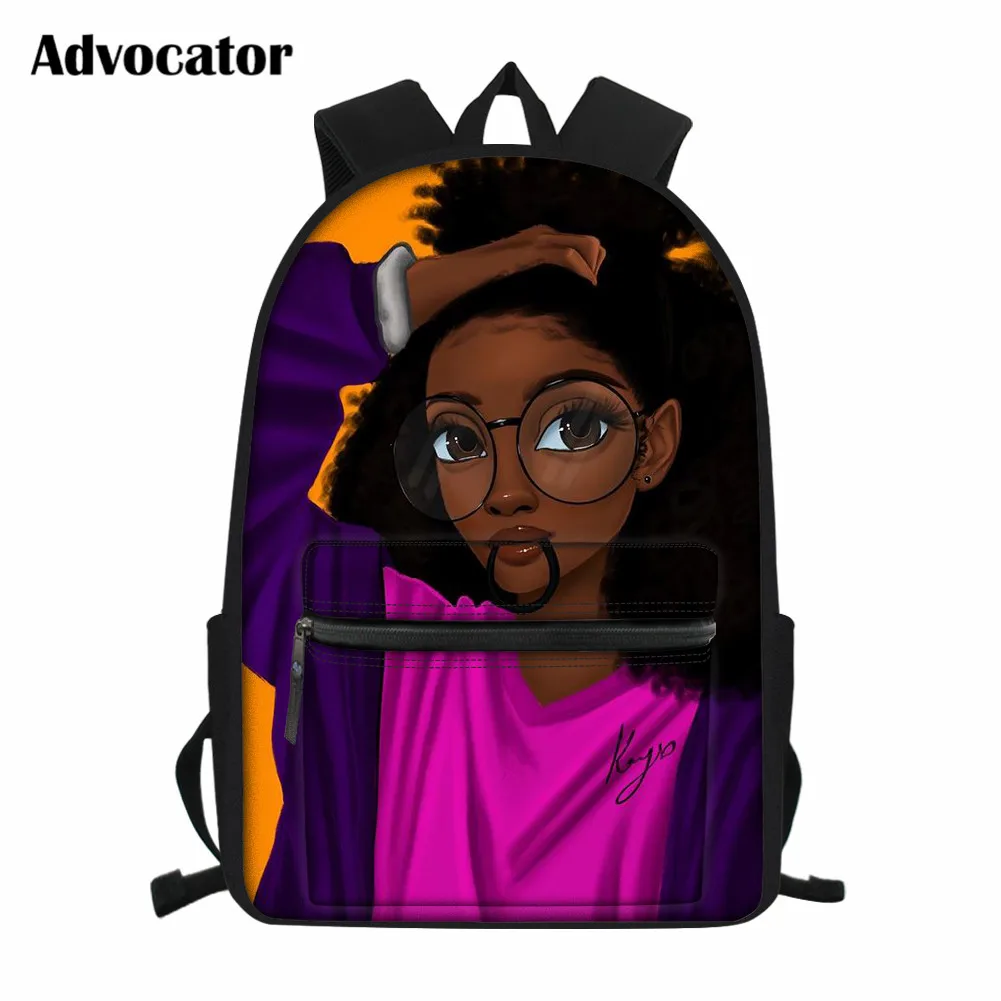 ADVOCATOR Fashion Black Art African Women Large Capacity School Bags for Kids Afro Lady Girls Print Backpack Canvas Book Bag