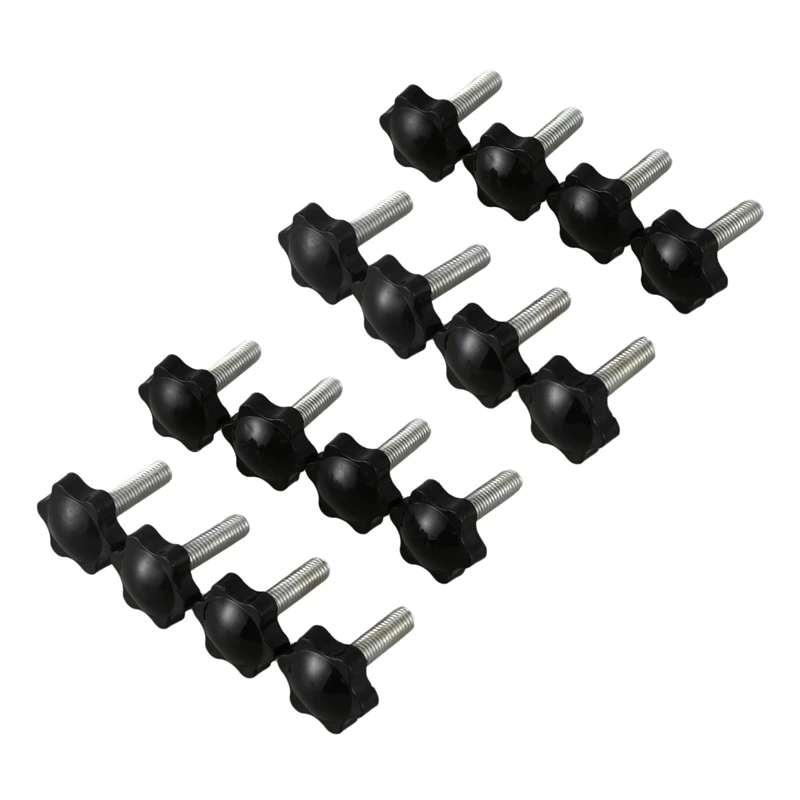 

16 Pcs Black Spare Part M8 X 30Mm Male Threaded Knurled Grip Star Knob