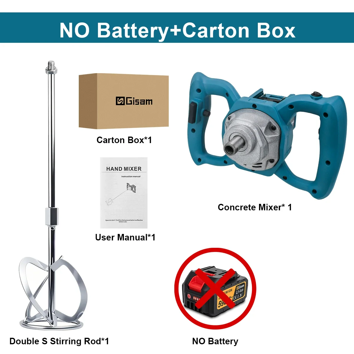 Gezione 40 В Бесщеточный электрический бетонный миксер с двойной батареей, беспроводной блендер для цементной краски для makita, 18 В, аккумуляторный штифт