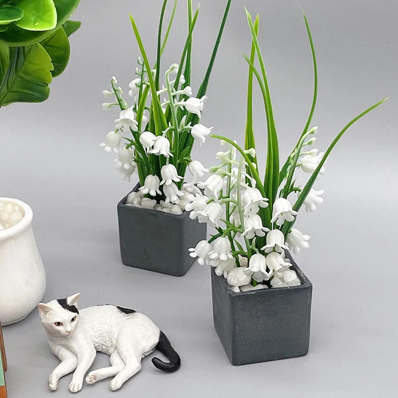 

1:12 Dollhouse Miniature Flower Bell Orchid Potted Green Plant Model Home Decor