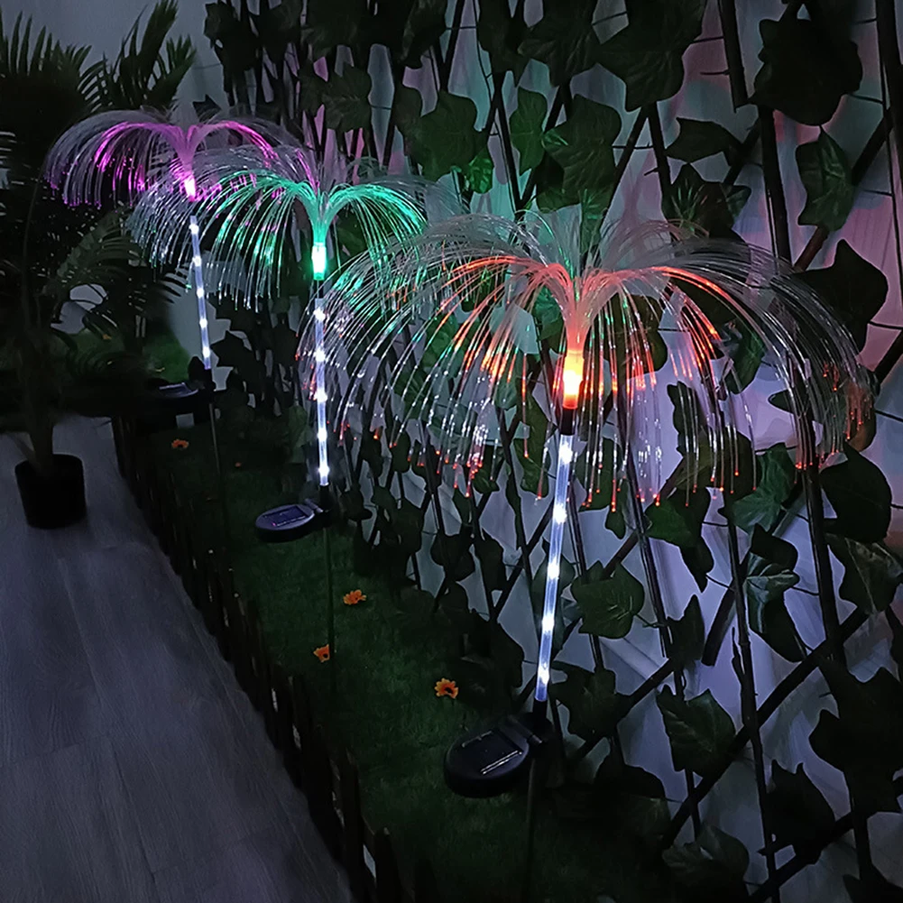 

2pcs Solar Fiber Optic Garden Lawn Light Jellyfish Ground Plug Lamp Outdoor Courtyard Landscape Path LED Decorative Lighting