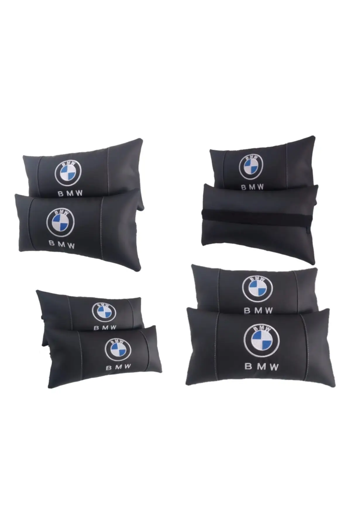 

Leather 2'li Set Black Car Seat Neck Pillow Car Car Travel Seat Cushion