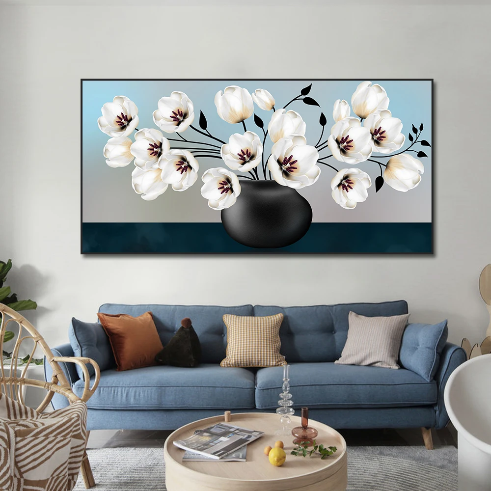 

Abstract White Flowers Canvas Painting Modern Nordic Plant Posters And Prints Wall Art Pictures For Living Room Home Decor