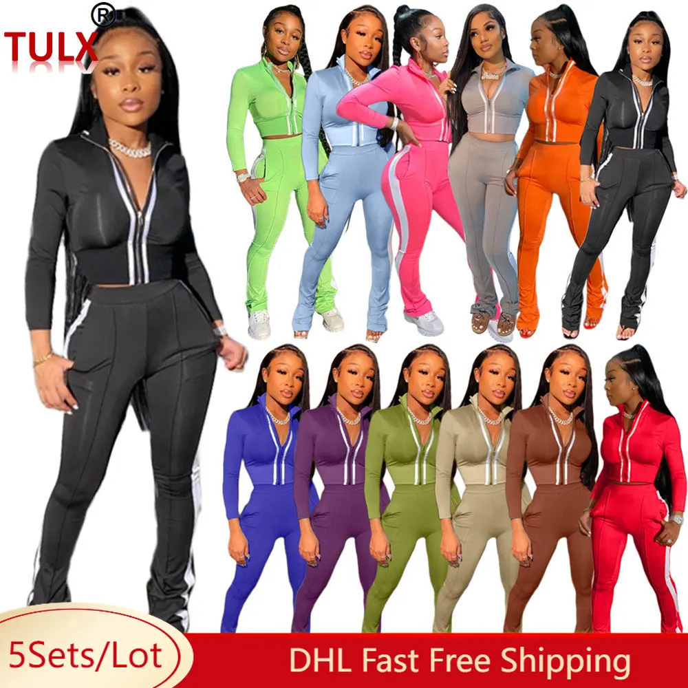 

5 Wholesale Sweatsuits Two Piece Set Women Outfits Fall Winter Long Sleeve Jacket Pants Mathing Sets Outwork Tracksuits 8642