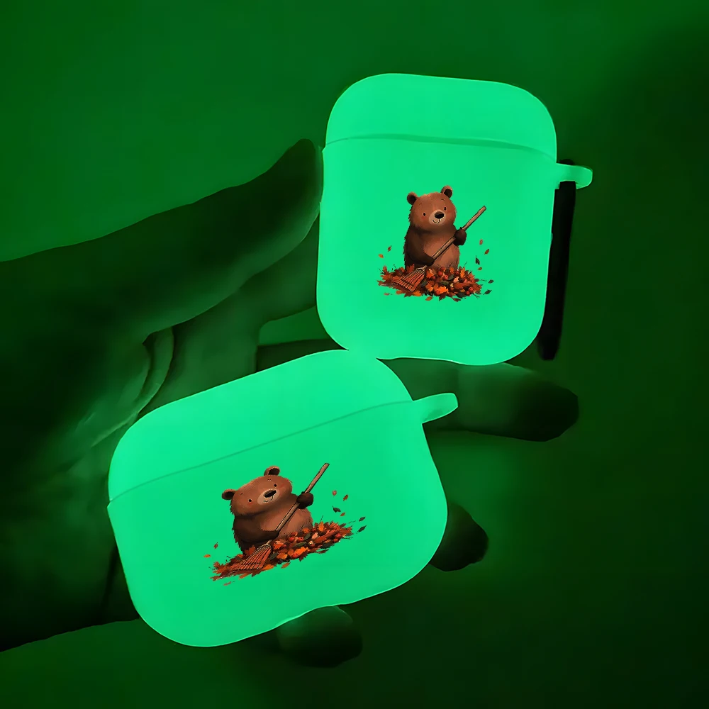 Фото Светящийся силиконовый чехол для наушников AirPods 4/3/2/1 в виде мультяшного медведя, мягкий чехол для AirPods Pro2/Pro3/Pro №1