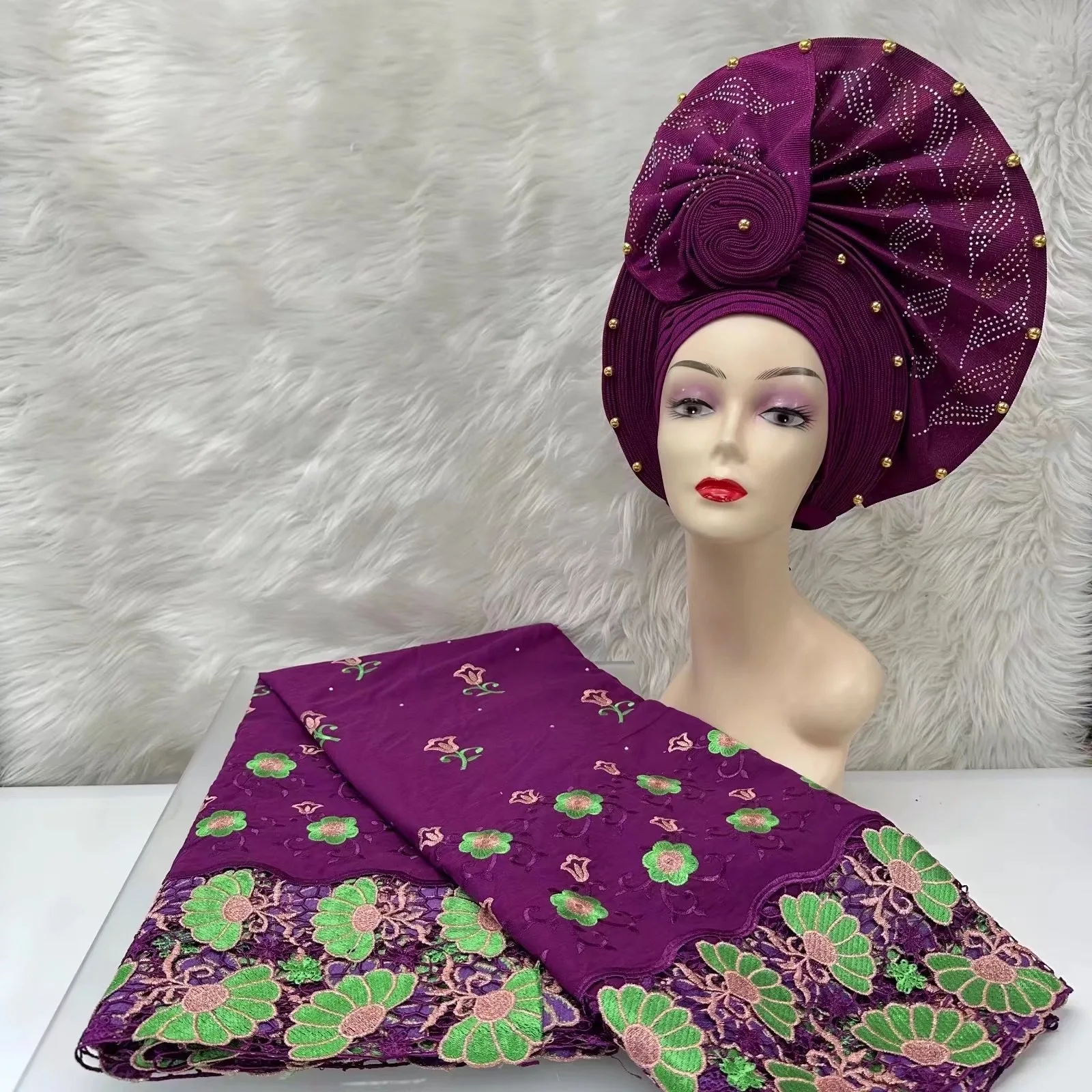 Новый дизайн Африканский Дубай Swiss100 % хлопок кружева Fbarics 5 ярдов подходящая Нигерия Brode Aso Oke головные уборы пришивать для женской одежды