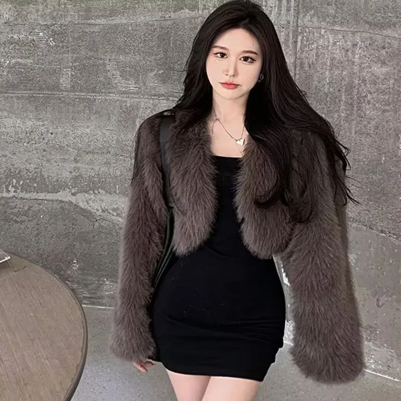 

Long Sleeved Fur Coat for Women, Loose Jacket, Short Cardigan, Top, New, Autumn and Winter, 2023