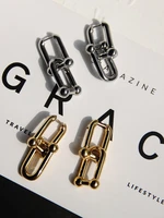 brass chunky linked drop earrings women jewelry party boho t show gown runway rare korean japan trendy