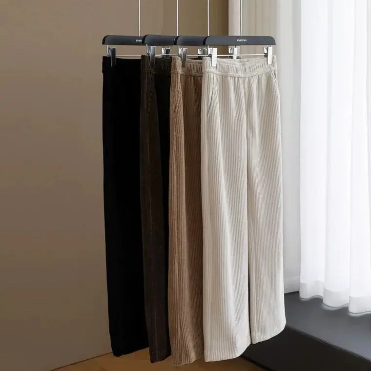

2023 Autumn Winter Women's New Solid Color Corduroy Pants Female High Waist Straight Pants Ladies Loose Wide Leg Pants D126