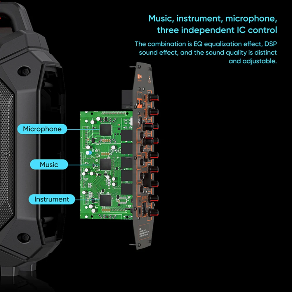 Портативная Bluetooth-колонка для караоке 120 Вт с двумя беспроводными микрофонами, Hi-Fi звук для домашнего кинотеатра, портативная колонка на колесиках для компьютера (art.: 3920daadeecba) - 3920daadeecba