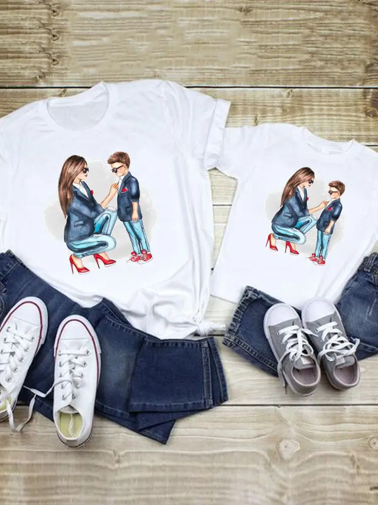 

Women Love Kid Child Summer Watercolor Boy Son Family Matching Outfits Mom Mama Mother Tshirt Tee T-shirt Clothes Clothing