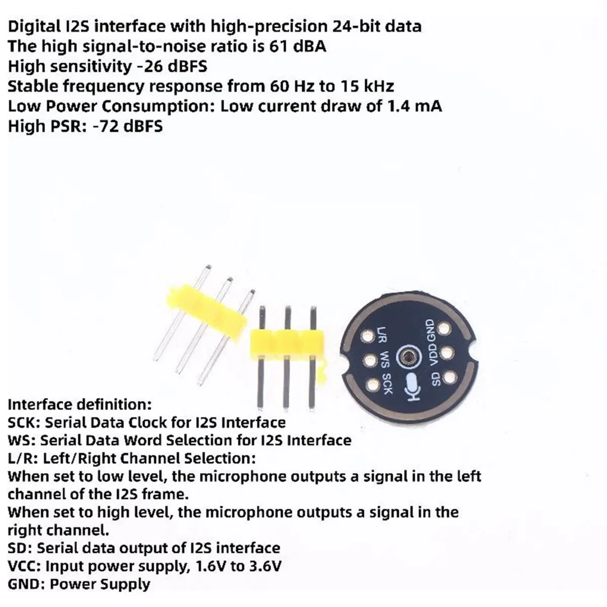 Фото Модуль всенаправленного микрофона DT75BG MS3625 с интерфейсом I2S, MEMS, высокая совместимость с INMP441, без пайки №5