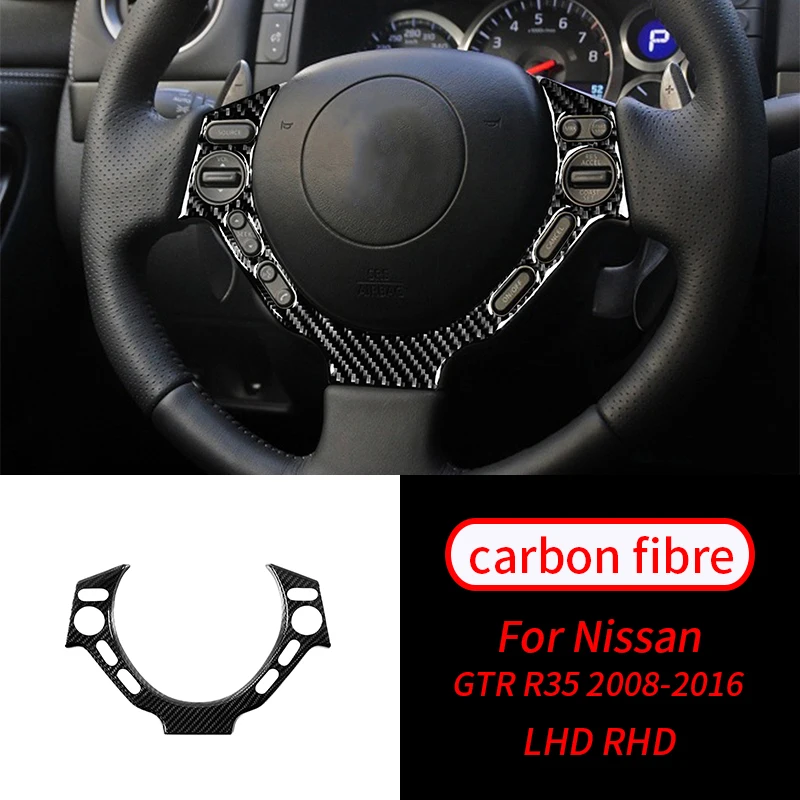 

For Nissan GT-R R35 2008-2016 1Pcs Real Carbon Fiber Steering Wheel Decor Trim Sticker Car Interior Accessories