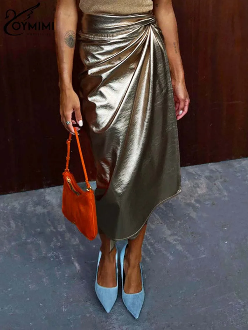 Модные золотые юбки Oymimi из искусственной кожи для женщин элегантные с высокой
