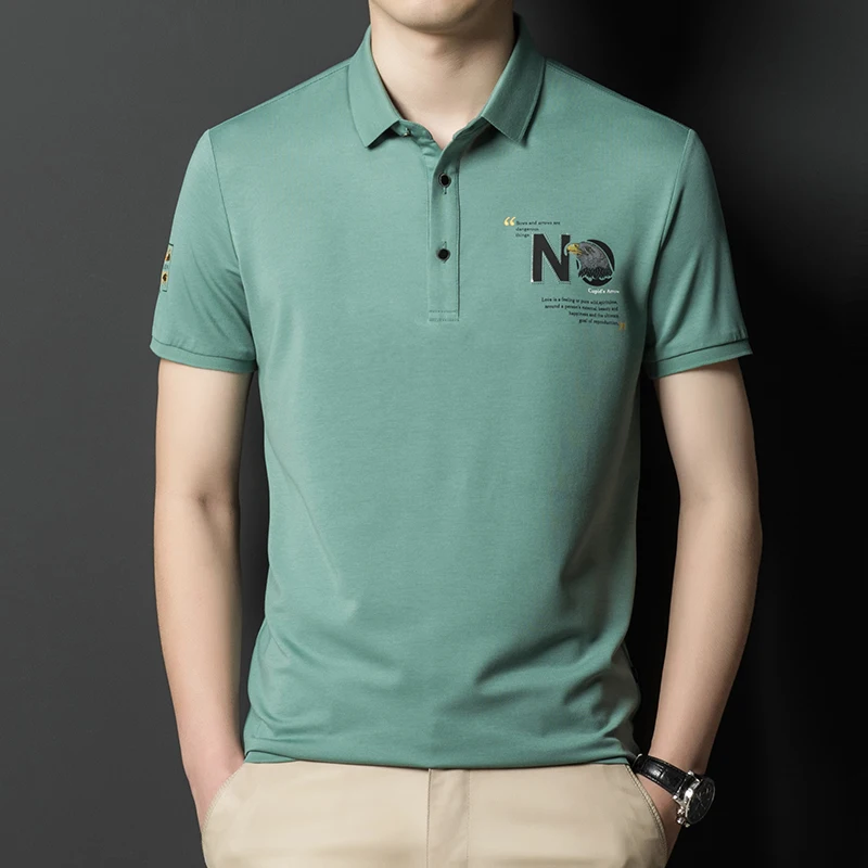 

High End Designer Summer Male Polo Shirt Luxury Lapel Printing Tshirts Top Grade Short Sleeve Casual Cotton New Logo Business