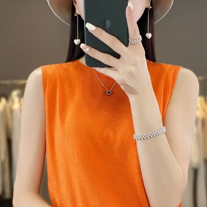 Жилет на бретельках с круглым вырезом Женская летняя одежда 2024 рубашка наряды