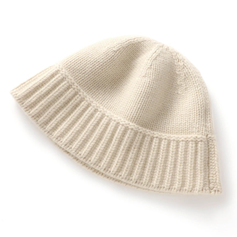 

Autumn And Winter New 100% Cashmere Thickened Fisherman Hat Knitted Warm Dome Basin Hat Women's Solid Color Wild Casual Hat