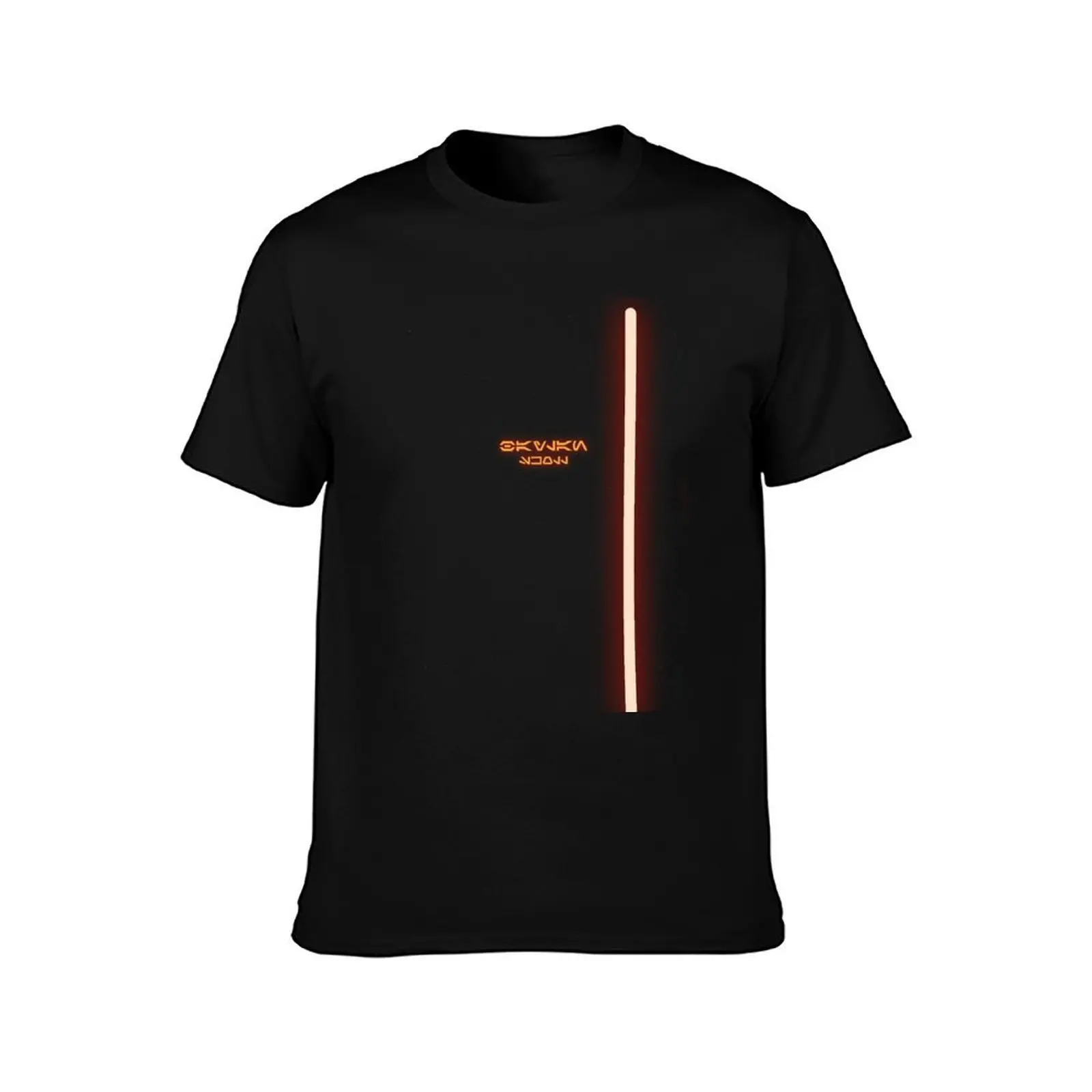 Фото Футболка Baylan Skoll Starry Space Design Orange Aurebesh Typography Lightsaber Blade, минималистичная однотонная футболка с круглым вырезом №2
