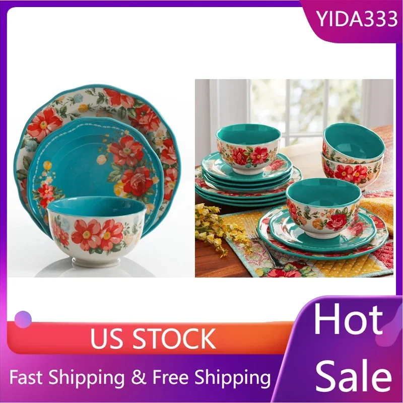 

Женский винтажный цветочный набор посуды Pioner из 12 предметов, бирюзовый