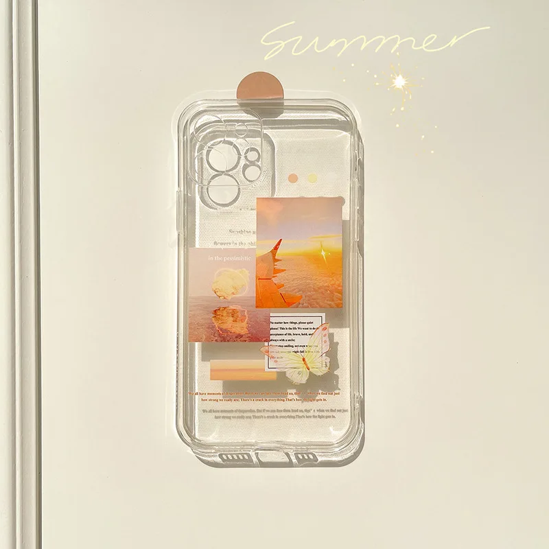 

Ins Style Sunset Scenery Phone Case for iPhone 14 12 13 11 Pro ProMax Plus X XR Xsmax Shockproof Soft Phone Cover