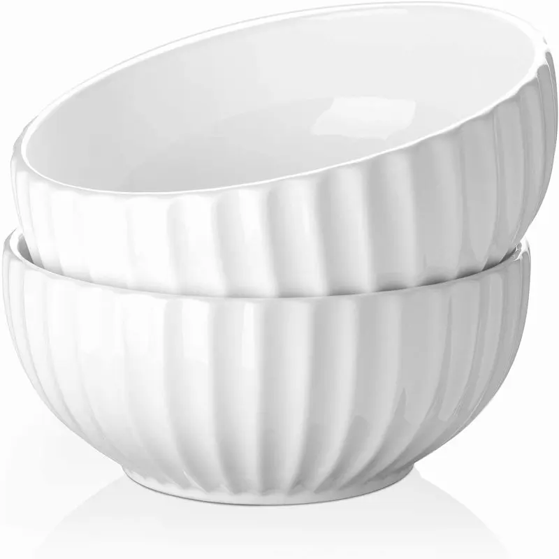 

9.75" Large Serving Bowls, 86 oz Ceramic Big Salad Fruit Bowl 2.7 Quart, White Pasta Soup Bowl Set of 2