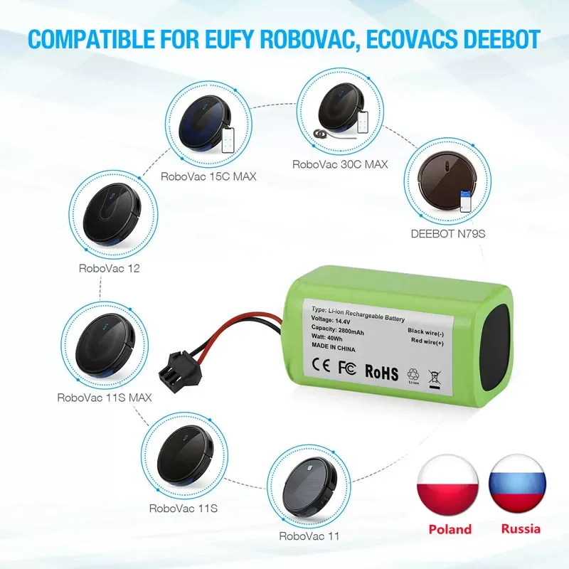 

Литий-ионный аккумулятор 14,4 В 2600 мАч для Conga 990 1090 Tesvor X500 Ecovacs Deebot N79 N79S DN622 Eufy RoboVac 11 11S RoboVac 30 и т. д.