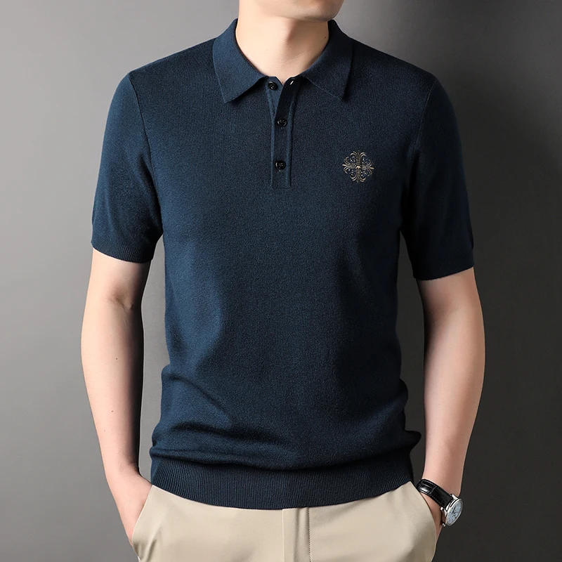 

Pure Color Men T-shirt Summer Polo Soft Lapel New Business High End Short Sleeve Cool Casual Korean High-quality Embroidery Tops