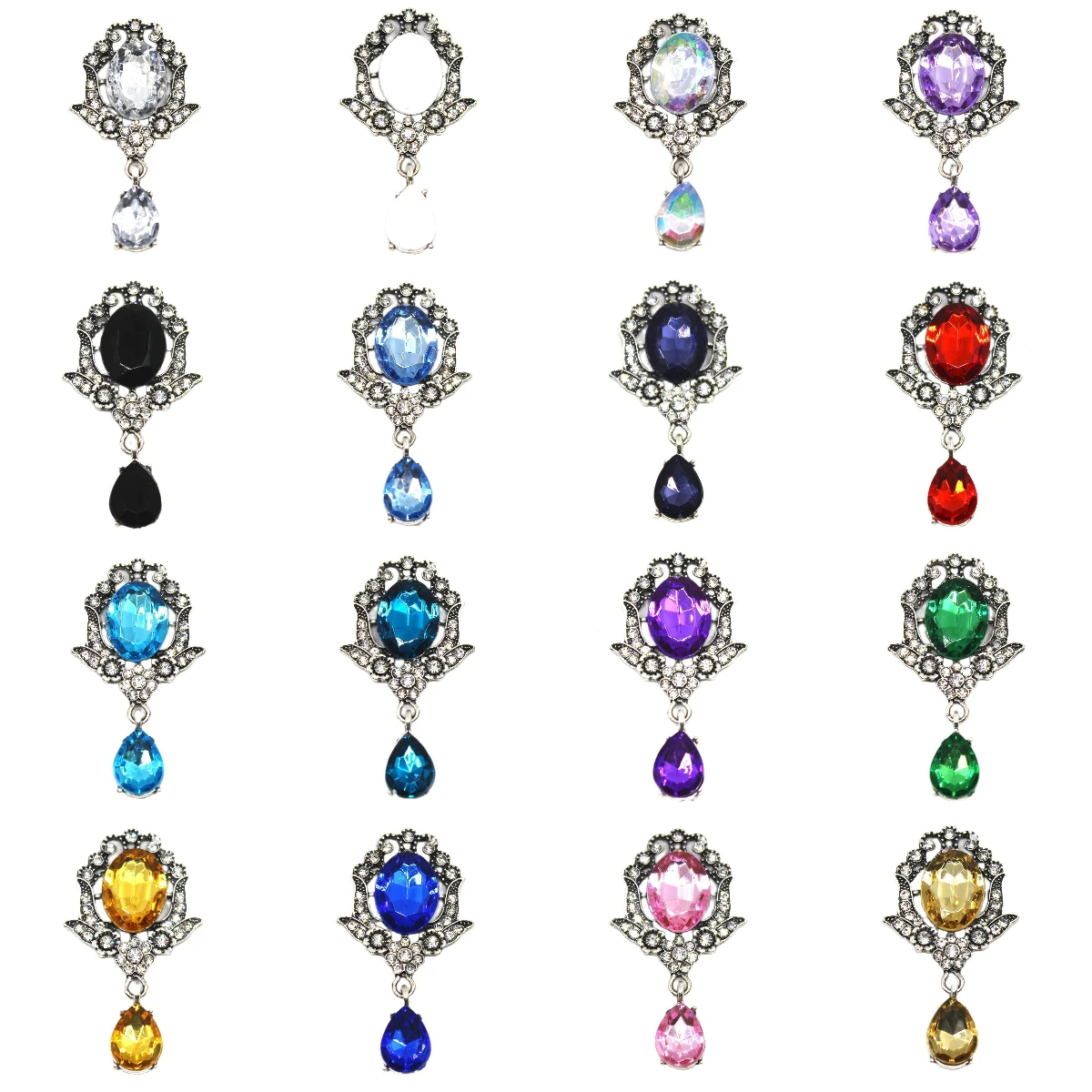 

Retro 5Pcs/Lot Antique Silver 28*54mm Rhinestone Pendants Buttons for Wedding Decoration Metal Brooch Hair Bow DIY Jewelry Craft