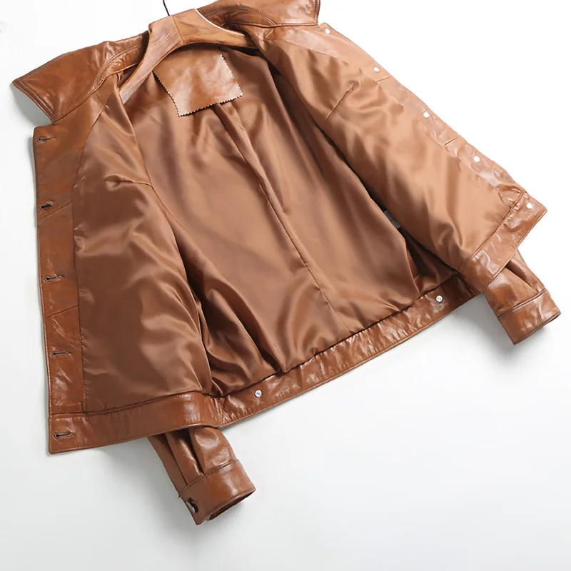 Women's Retro Leather Jackets Solid Biker Jacket Single-Breasted Motorcycle Coats Pockets 2022 New Autumn CL4034