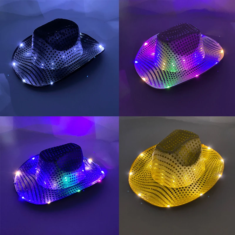 Женская Ковбойская шляпа с пайетками светящаяся в стиле диско красочная