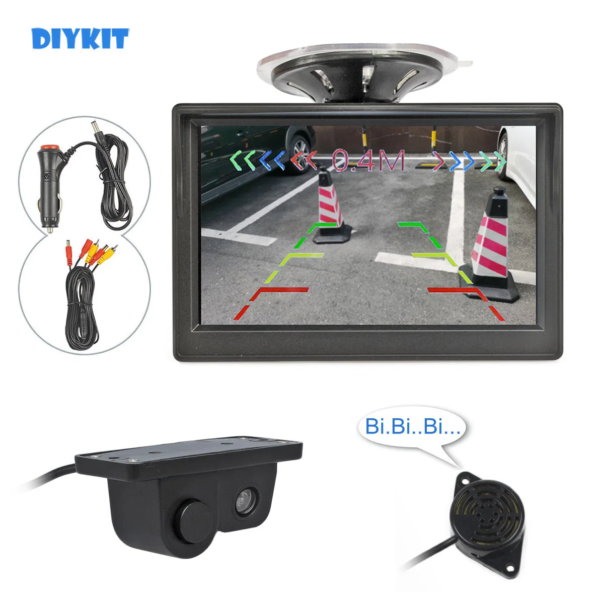 

DIYKIT Wired 5" Color TFT LCD Car Monitor + Waterproof Parking Radar Sensor Car Camera Rear View Camera Parking System