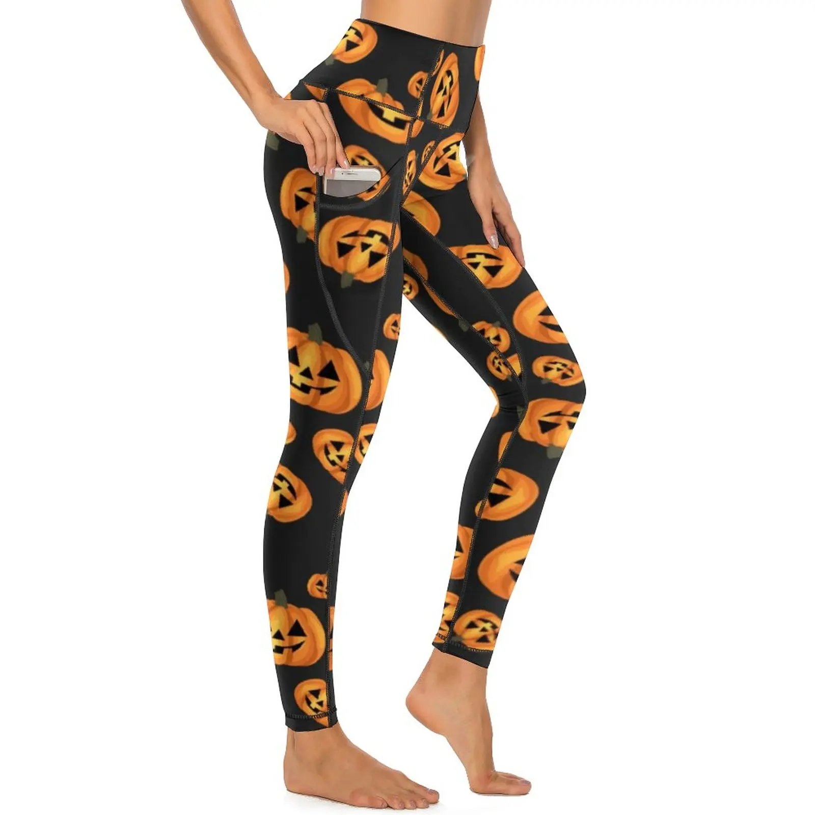 

Funny Halloween Yoga Pants Happy Pumpkin Face Workout Leggings High Waist Stretch Sports Tights Vintage Custom Yoga Legging Gift