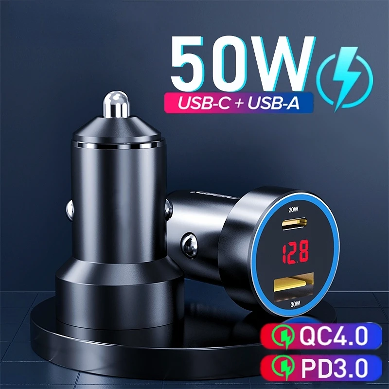 Автомобильное зарядное устройство PD, 50 Вт, USB Type-C