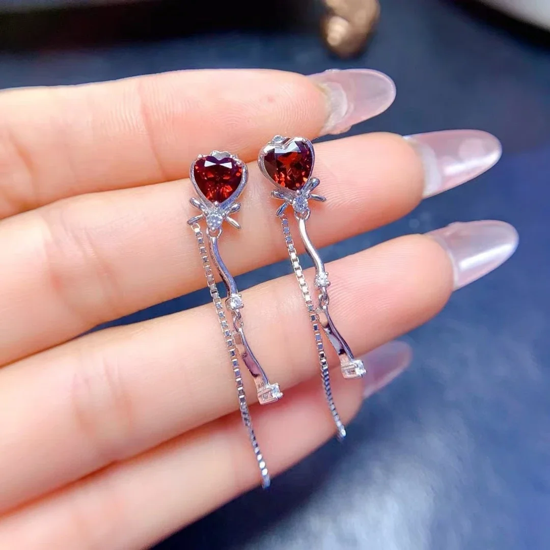 Серьги-гвоздики с винно-красным гранатом 6 мм 1 2 карата длинные серьги из серебра