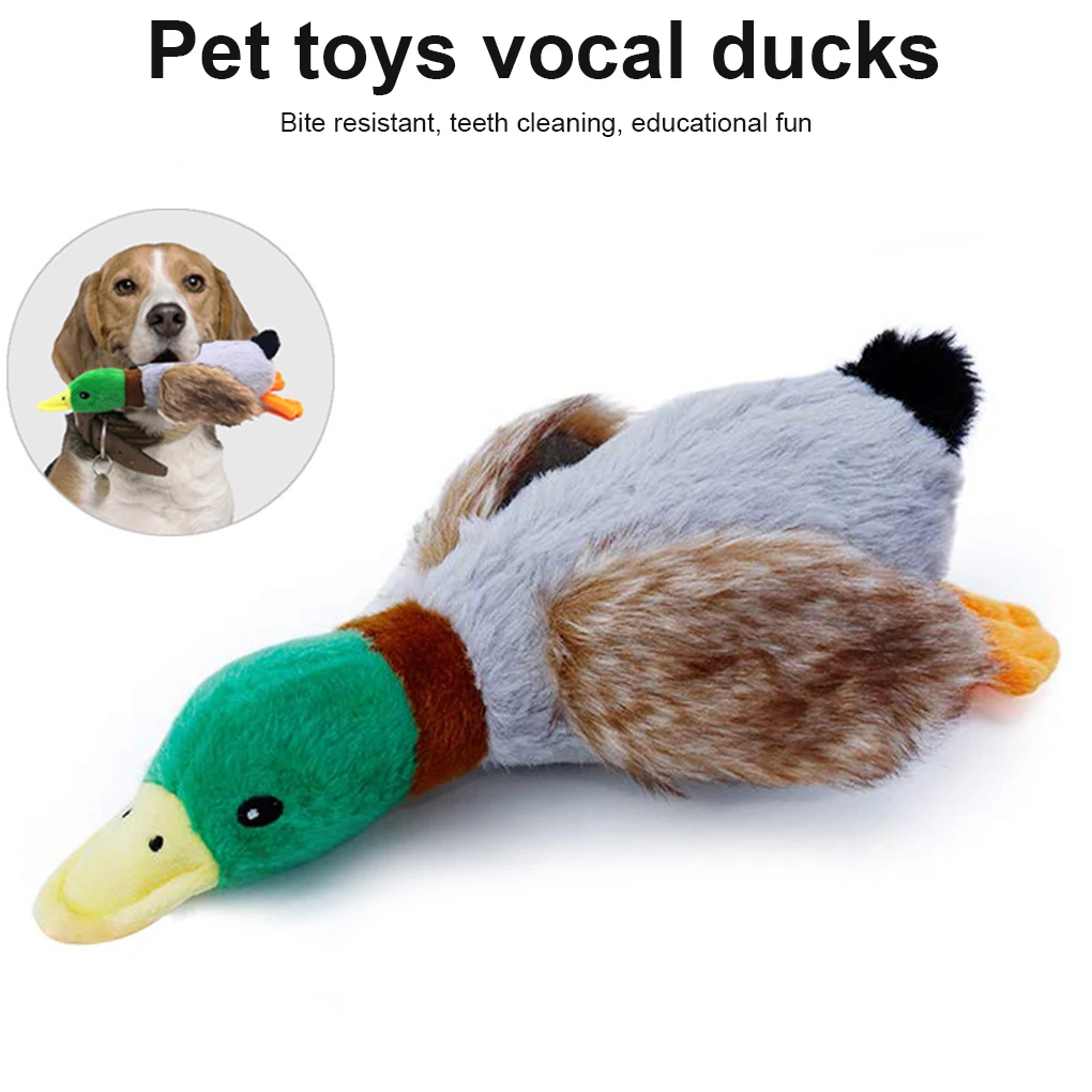 Dog Biting Chewing Toy Plush Duck Shape Teeth Cleaning Interactive Training Chasing Squeaky Toys Entertainment
