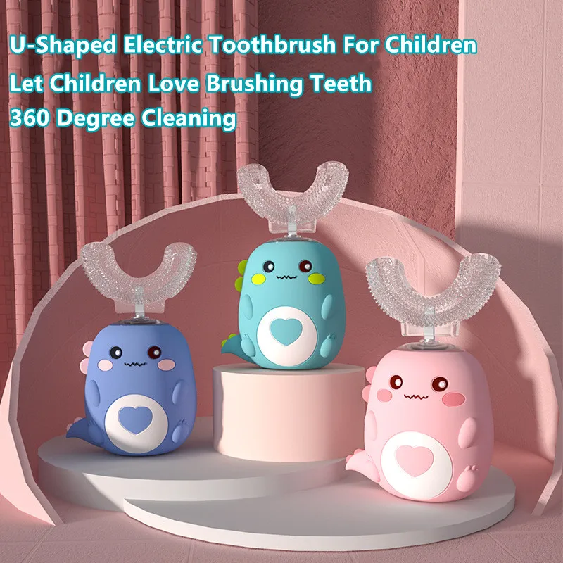 Smart Children Electric Toothbrush Kids Smart 360 Degrees U Silicon USB Automatic Ultrasonic Teeth Tooth Brush Cartoon Pattern