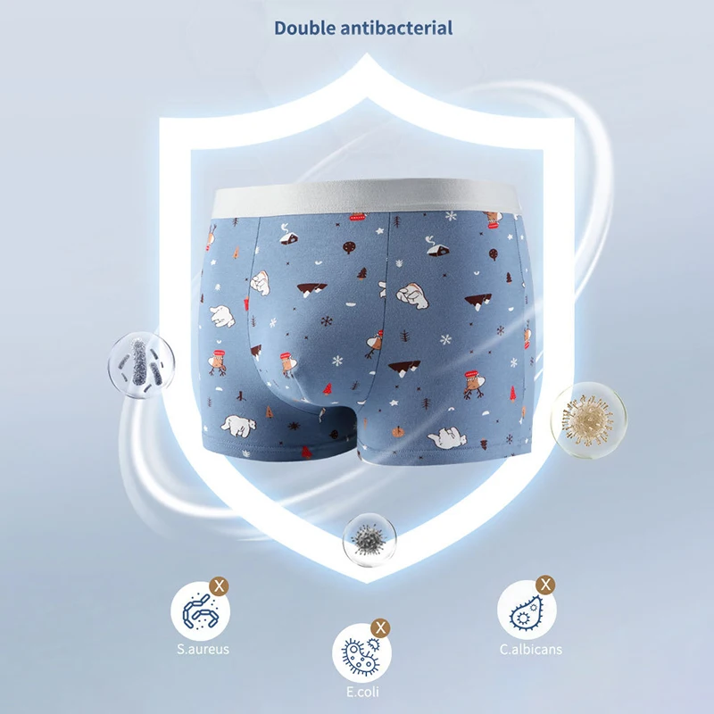 4pcs Men's Organic Cotton Underwear Men Sexy Printing Boxer Shorts Antibacterial Boxershorts Soft Breathable Man Panties X-SNKER