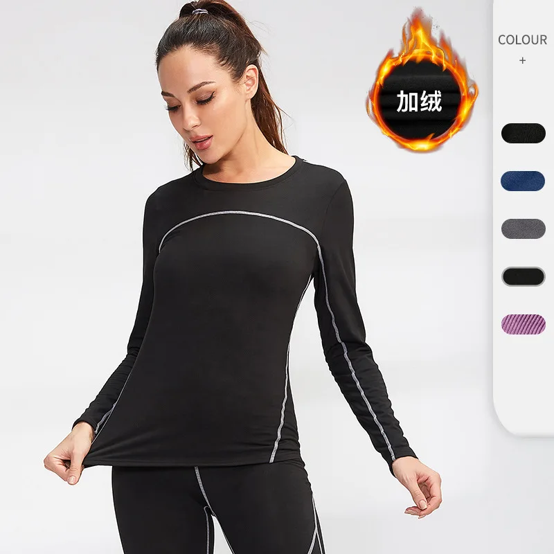 women\'s sports thermal shirt Running Sport t Shirs Winter Velvet Fitness Yoga Shirts Thermal Stand Collar Shirts Sweater