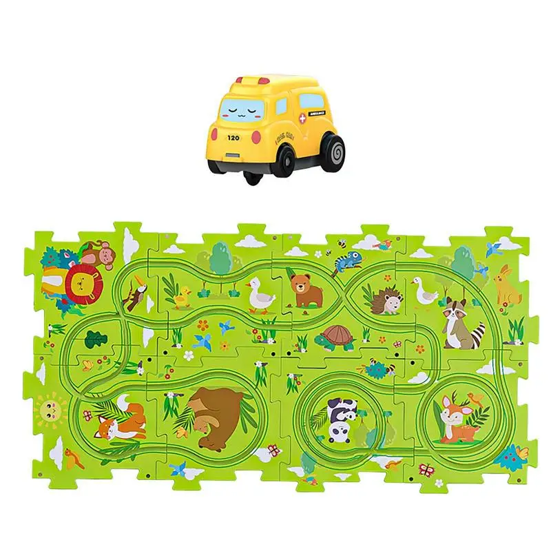 

Puzzle Track Play Set Safe And Portable Rail Car Building Toys Burr-Free STEM Educational Montessori Toy Solid DIY Assembling
