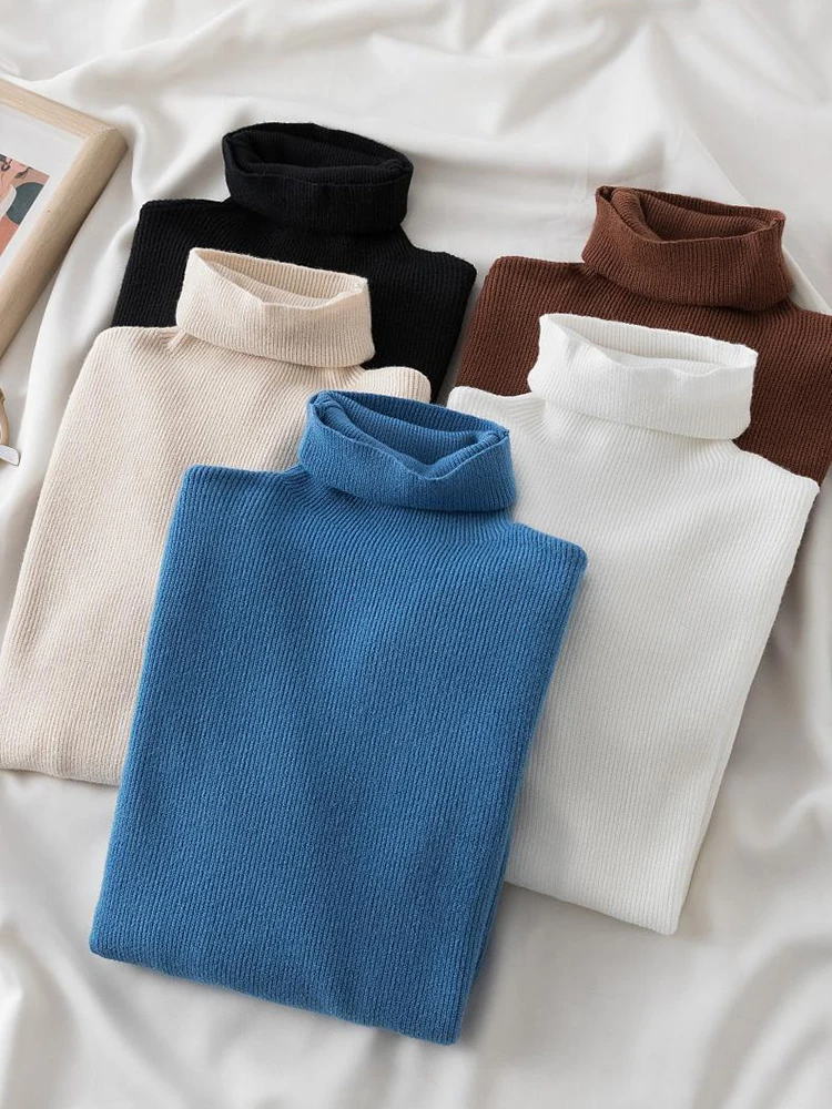 

Pullover Turtleneck Sweater Women Autumn Winter Soft Knitted Female Sweaters Slim Elastic Korean Simple Basic Jumper Solid Tops