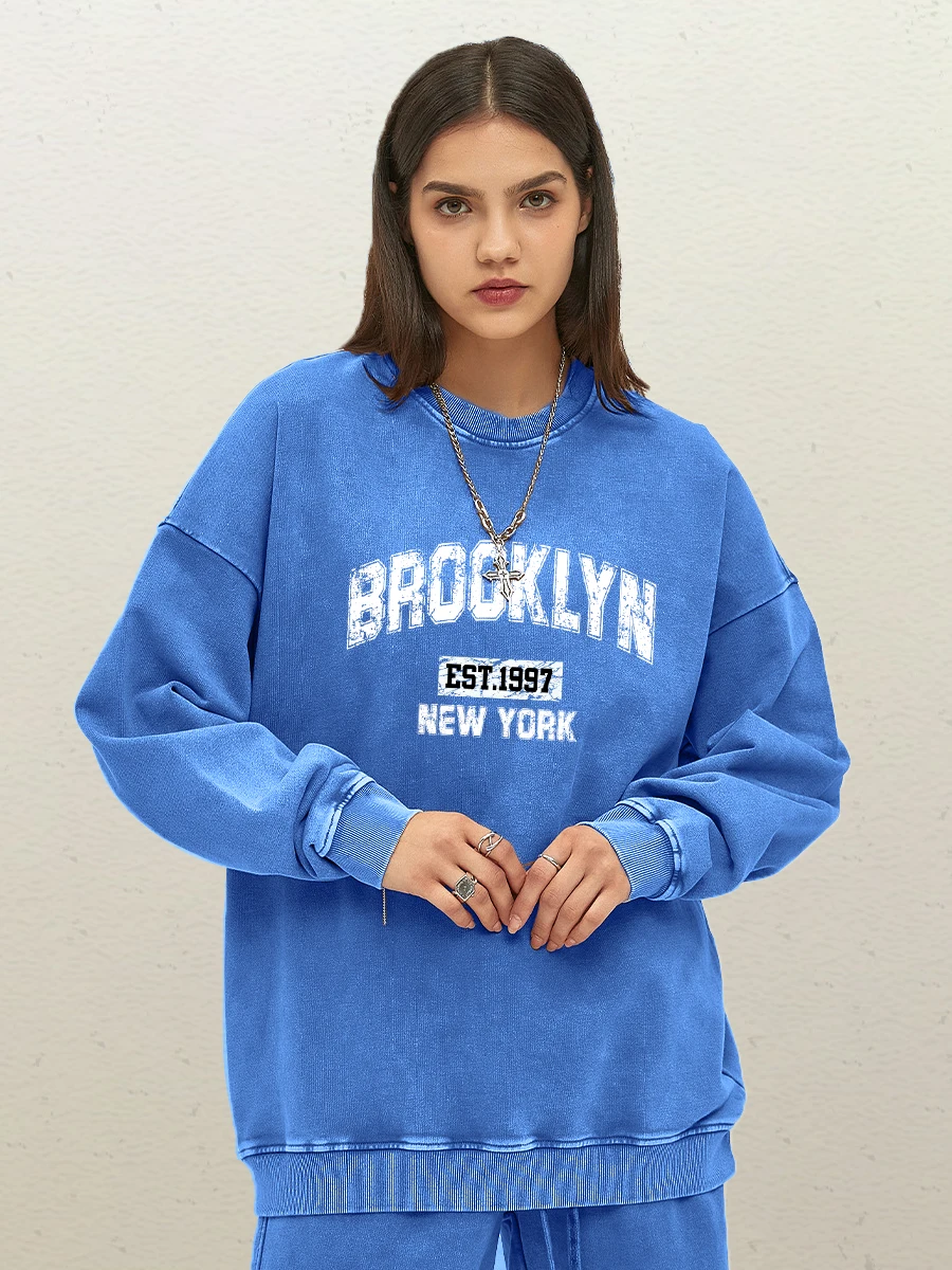 Brooklyn Est 1997 Нью-Йоркские принты женские потертые хлопковые толстовки в стиле