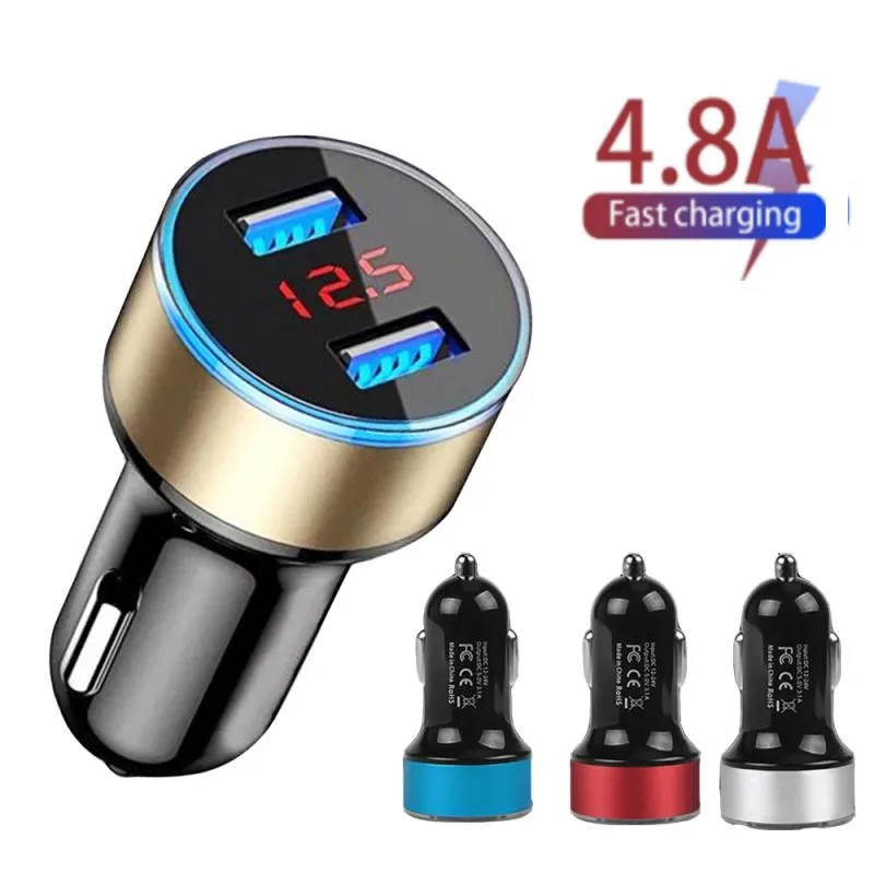 2 USB Car Charger 12-24V LED Digital Car Adapter Socket Quic