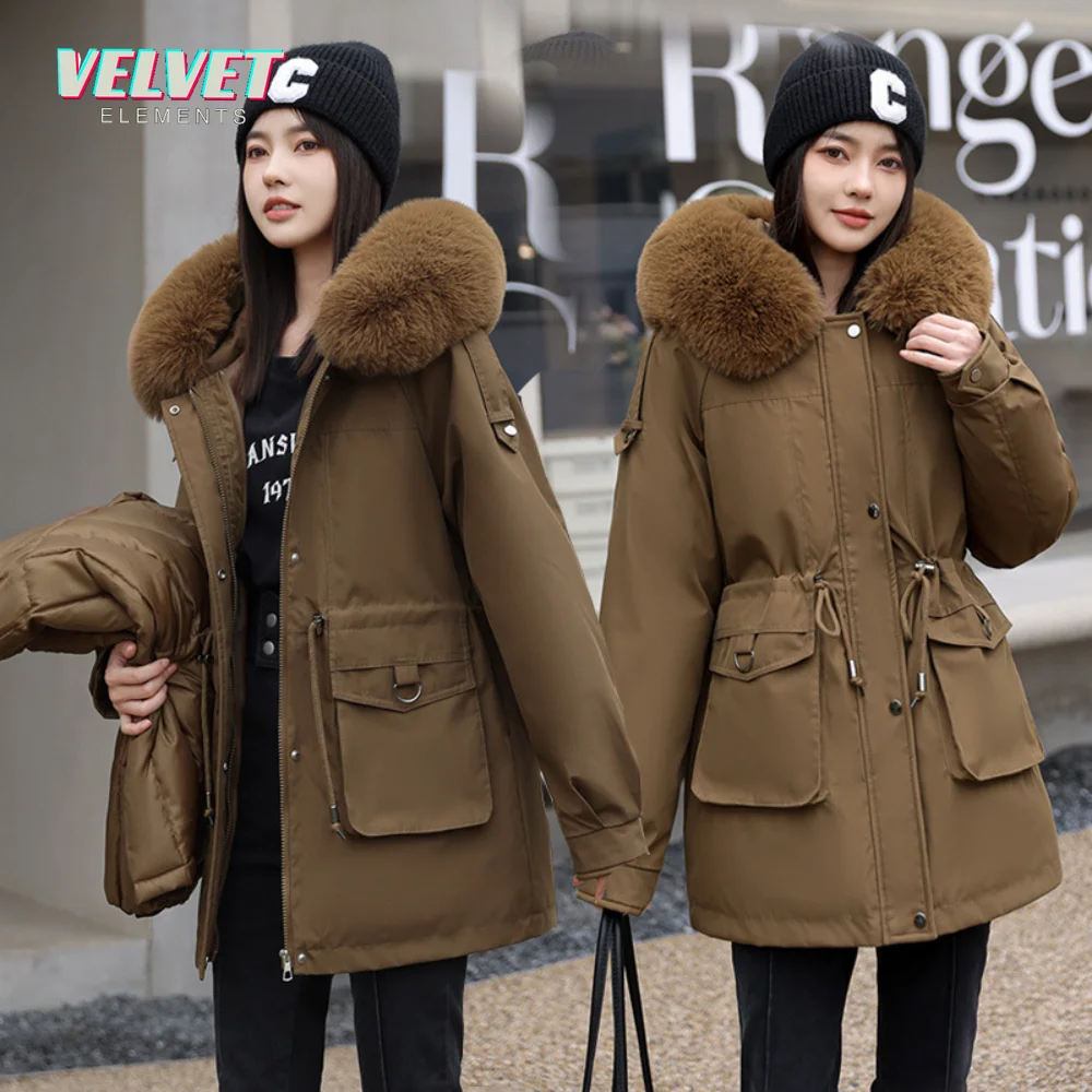 

2023 New -30 Degrees Removable Lining Cotton Padded Winter Big Fur Jacket Women Loose Slim Warm Hooded Parkas Coat Down Jacket