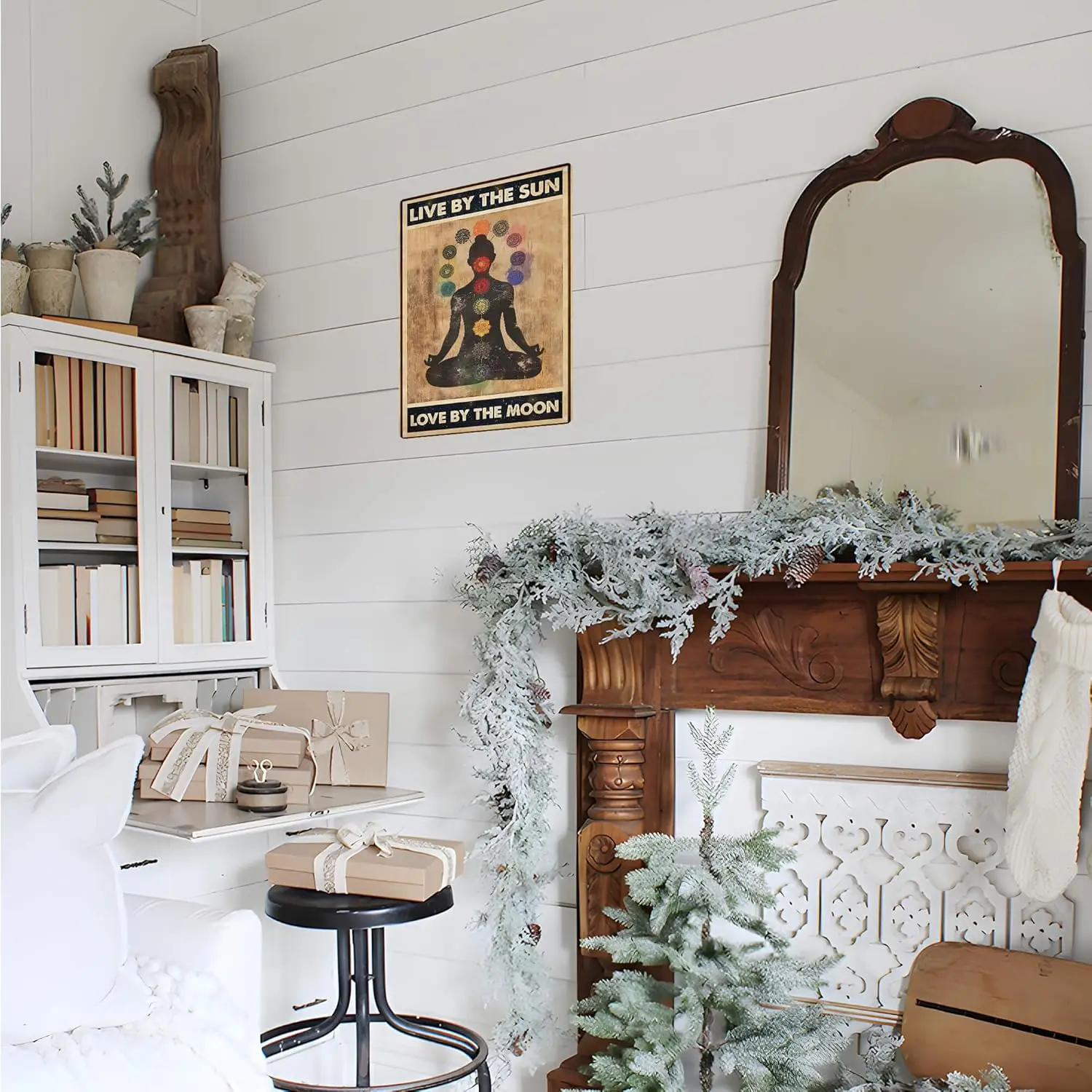 Плакат Vntge Chkr Decor Yog Wll rt Zen Medtton Postve Quotes Sgns - Lve By The Sun Love Moon Sgn 8X12 nches