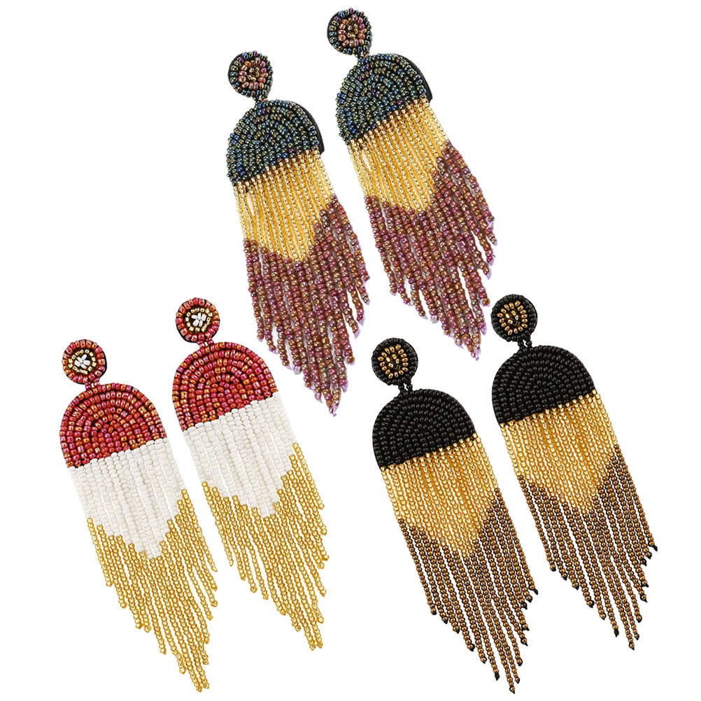 

3 Pairs Earrings Women Orrous Fashion Drop Studs Bohemian Handmade Retro Ethnic Beads