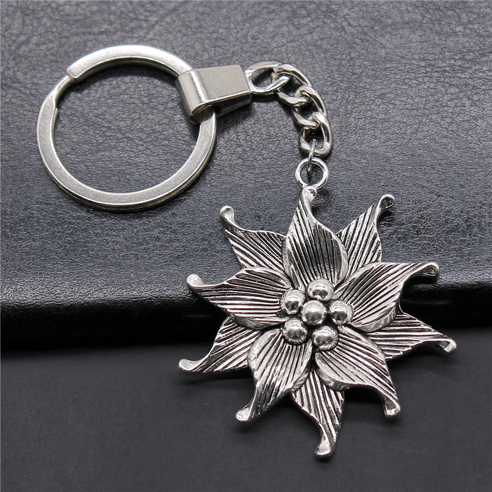 Женский и мужской брелок, металлический держатель «сделай сам», цепочка античного серебряного цвета, 50x45 мм, большая спиральная подвеска с цветами, подарок