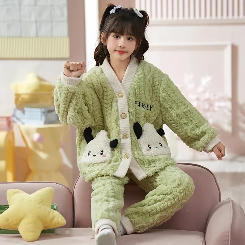 Sanrios зимний пижамный костюм для девочек Kawaii Kuromi Hello Kitty подростковый домашняя