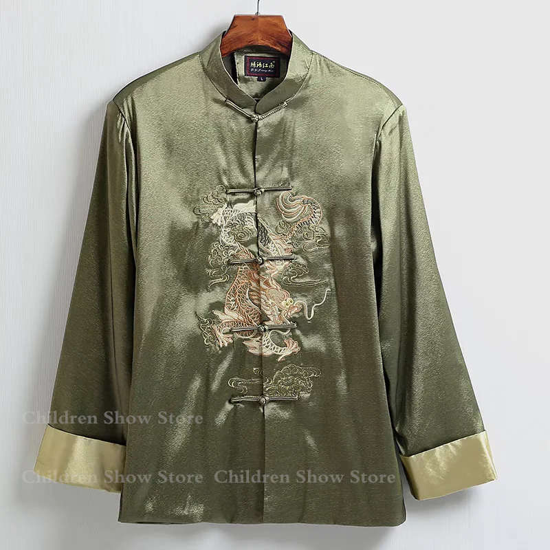 Костюм в китайском стиле с вышивкой Дракона Тан одежда мужские топы длинными