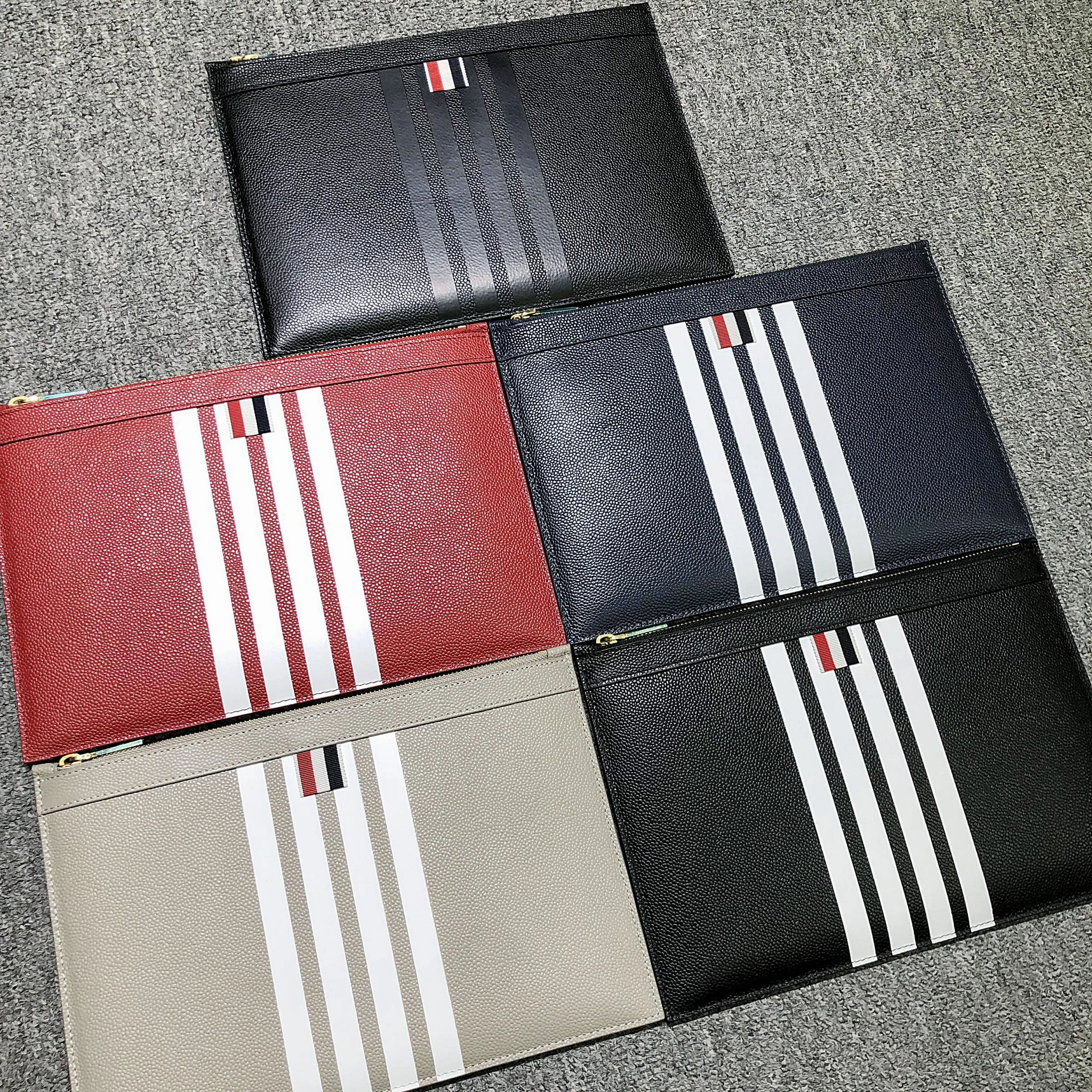 TB THOM Men's Clutch Bag Fashion Design Classic White Striped Business Bag Genuine Leather High Quality Messenger Clutch Bag